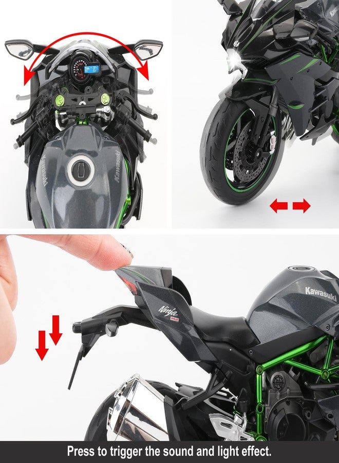 BDTCTK Plastic Compatible For 1:9 Kawasaki Ninja H2R Motorcycle Diecast Model, Suspension And Free Roller, Toy Car, Motorcycle Collection, Gift Black, For Kid - Image 3
